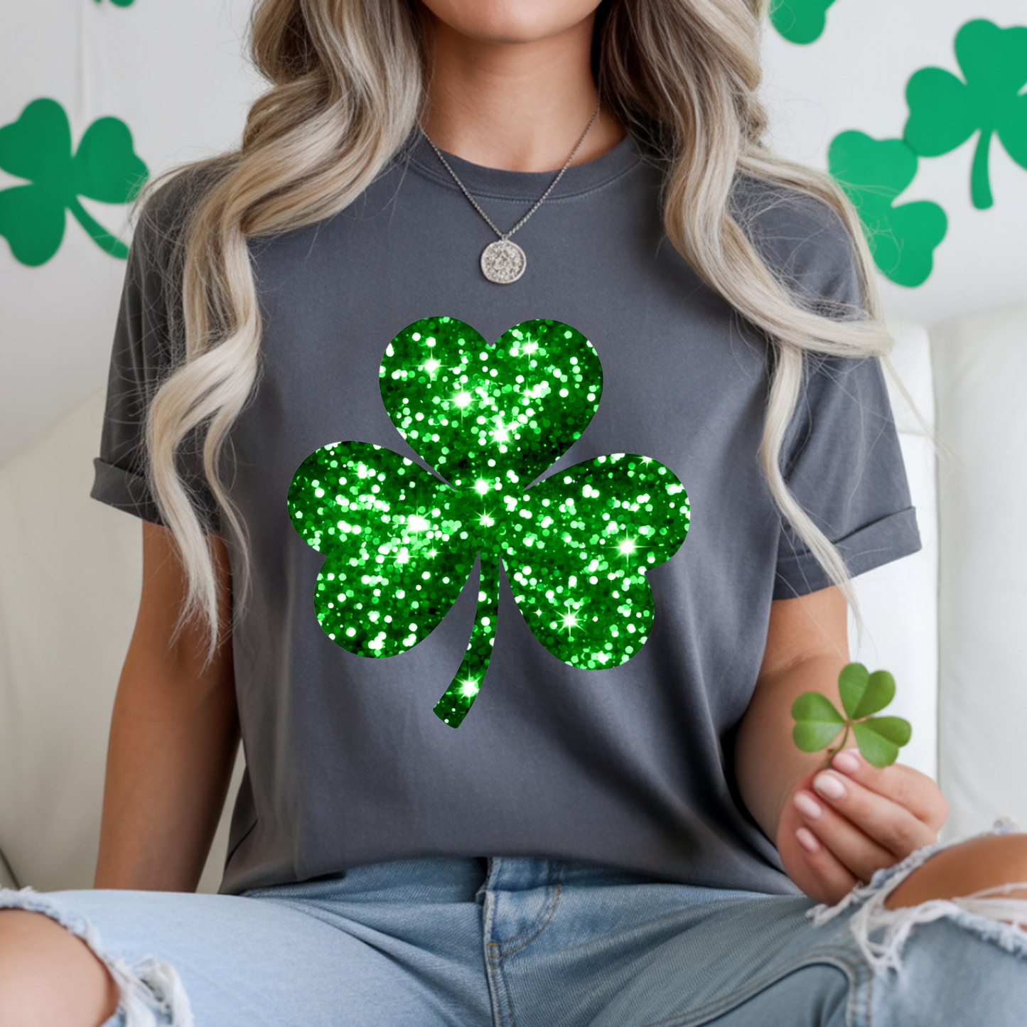Faux Sequin Shamrock St. Patrick's Day Ready to Press (RTP) DTF TRANSFER