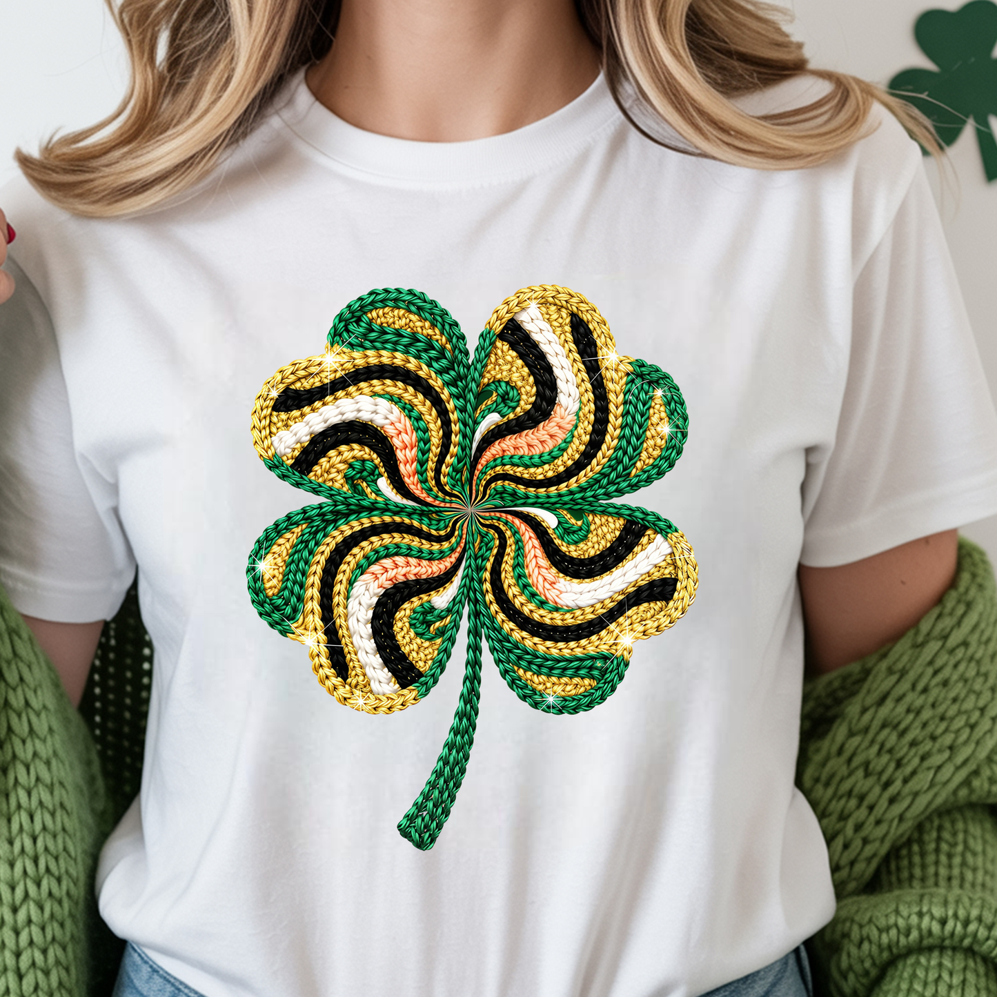 Faux Yarn St Patrick's Day Shamrock St. Patrick's Day Ready to Press (RTP) DTF TRANSFER
