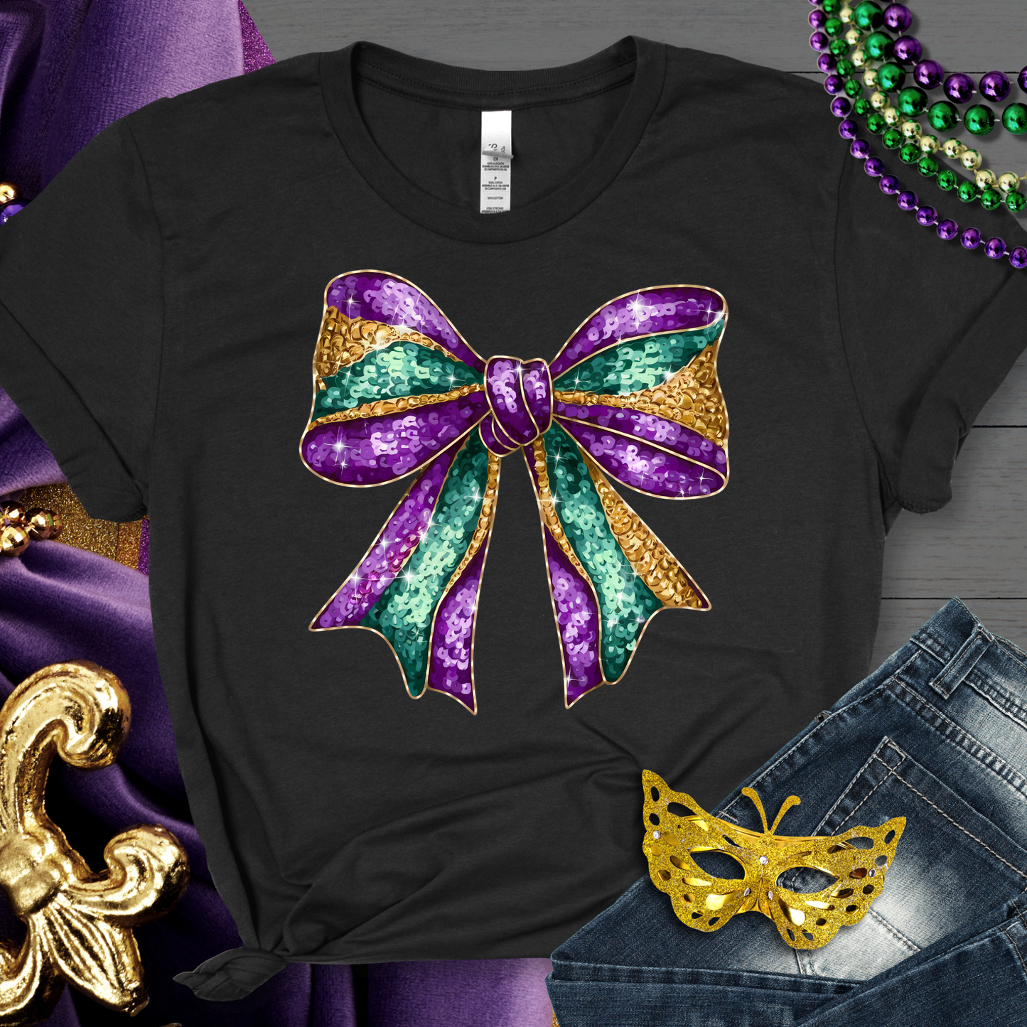 Mardi Gras Bow Coquette Ready To Press (RTP) DTF TRANSFER