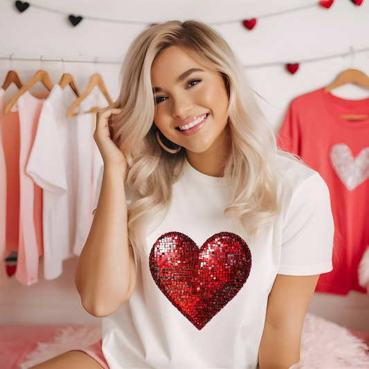 Sequin Heart Valentine's Day Ready To Press (RTP) DTF TRANSFER