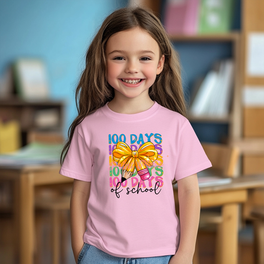 100 days of School coquette bow 100 Days of School Ready to Press (RTP) DTF TRANSFER